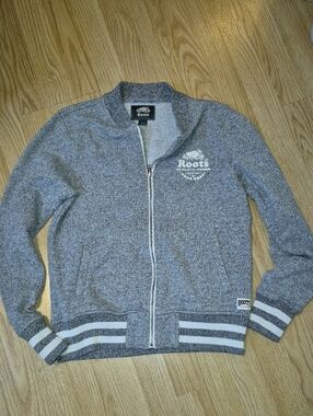 Womens Roots Varsity Style Gray Zip-Up Sweatshirt Size M